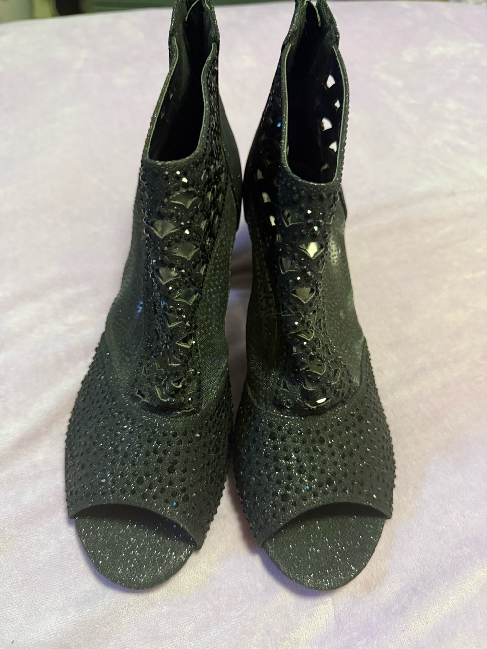 Sexy Pierre Dumas Black Rhinestone Peep-Toe Booties Size 8.5M